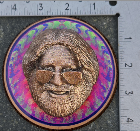 80s Jerry Garcia portrait hand-finished studio-cast in Hyrdostone. Base is 4.25" x 4.25"